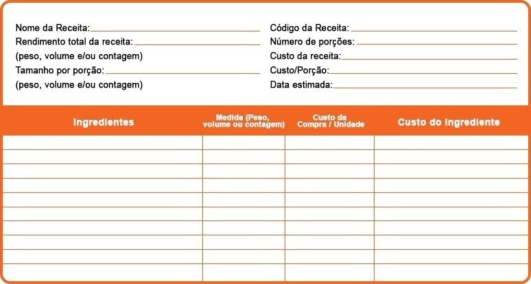 Ficha técnica de custeio de alimentos