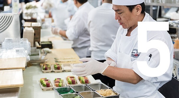 Chef a usar luvas e touca para começar a preparar alimentos