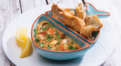 Peixe Frito com Açorda de Camarão