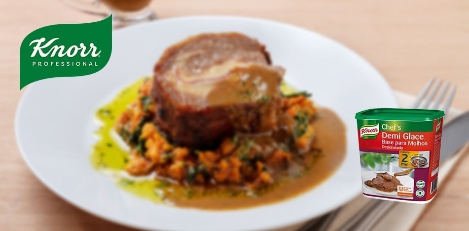 Receita de Rolo de Carne Recheado com Esmagada de Batata Doce