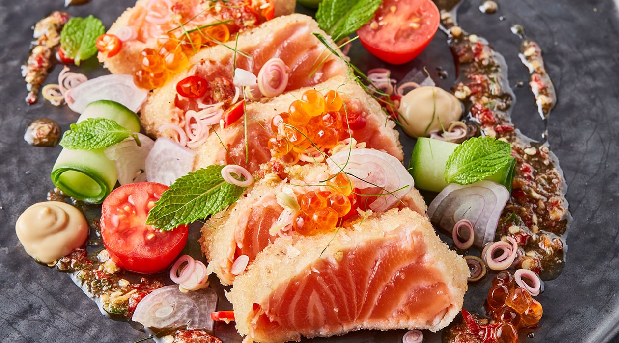 Salmão Katsu com molho Wasabi picante tailandês e maionese Shoyu – - Receita