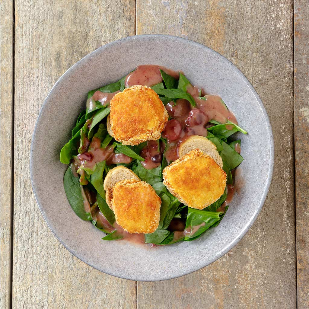 Salada de espinafres com queijo de cabra crocante