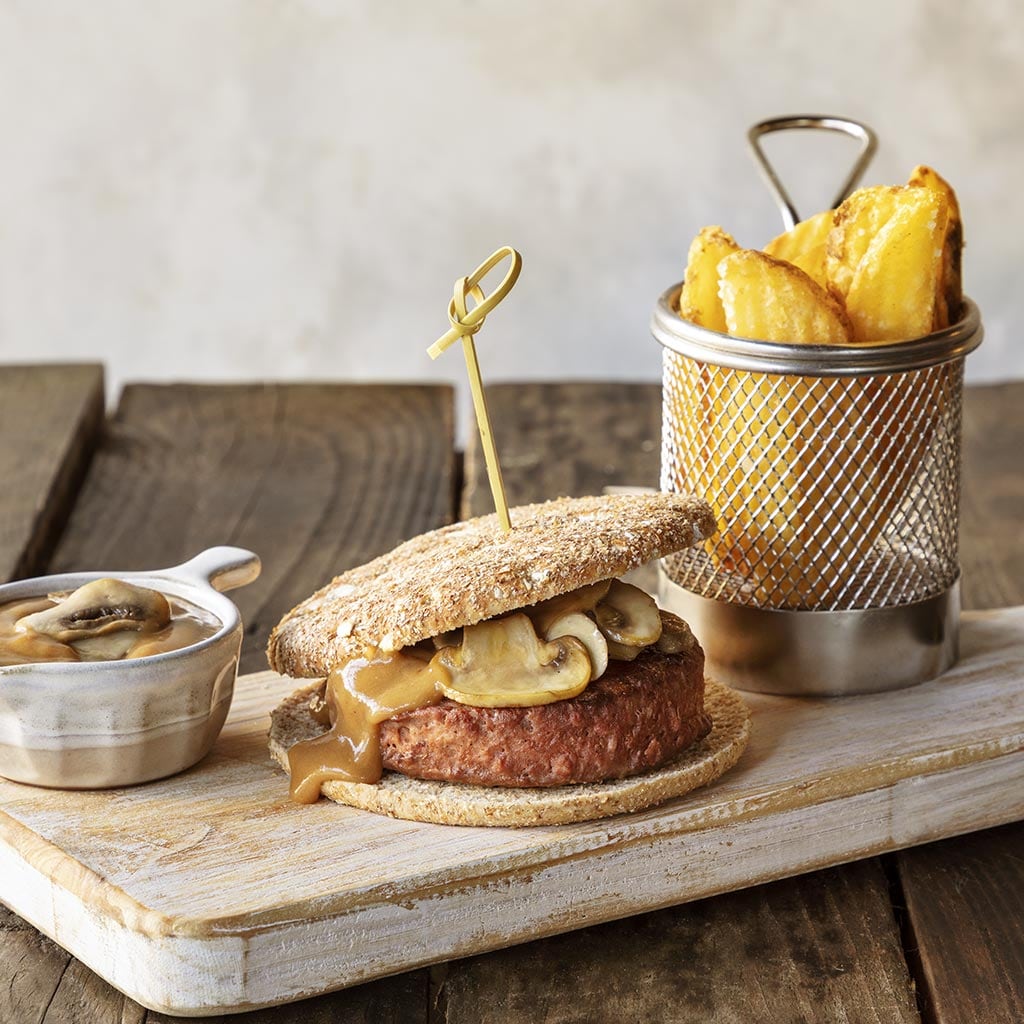 Hambúrguer Vegan no Pão com Cogumelos