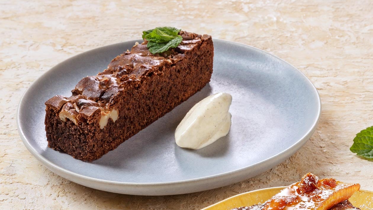 Brownie de Chocolate com Noz e Gelado de Baunilha – - Receita