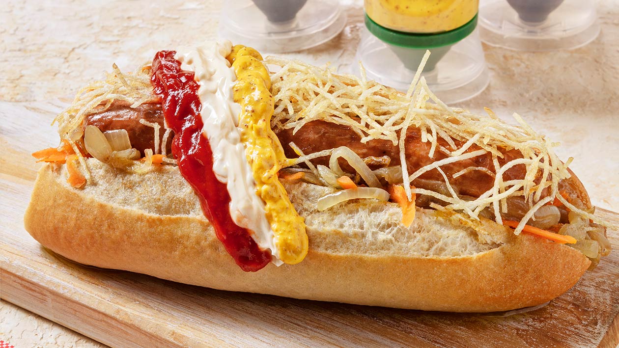 Cachorro com salsicha, cebolada, pão e Top Downs – - Receita