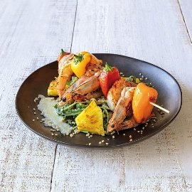 Espetada de Gambas e Pimentos com Abacaxi
