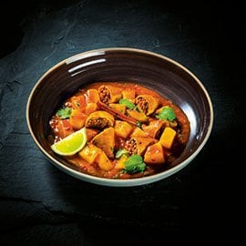 Lulas Recheadas com Caril Vermelho e Batata Doce