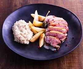 Risotto de 3 Pimentas com Magret de Pato e Pêra Rocha