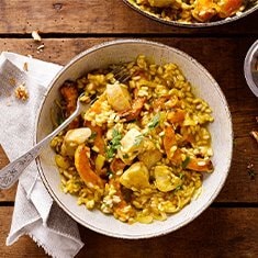Risotto de tofu, caril e abóbora