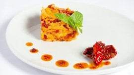 Puré com Tomate seco e Manjericão fresco