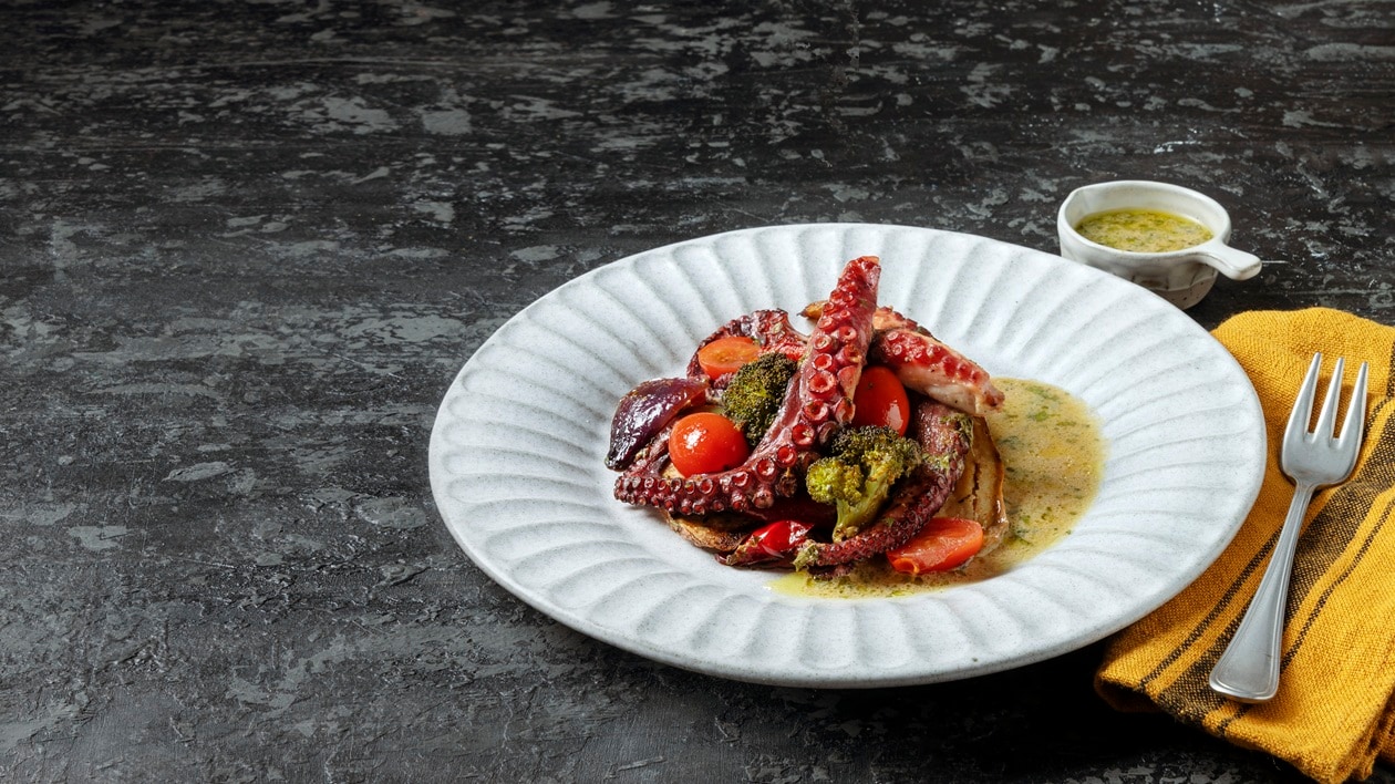 Polvo assado com molho de mostarda – - Receita