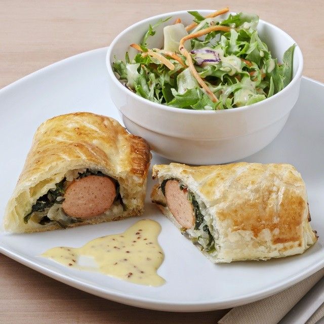 Folhado de Salsicha Vegan e Molho de Mostarda e Mel