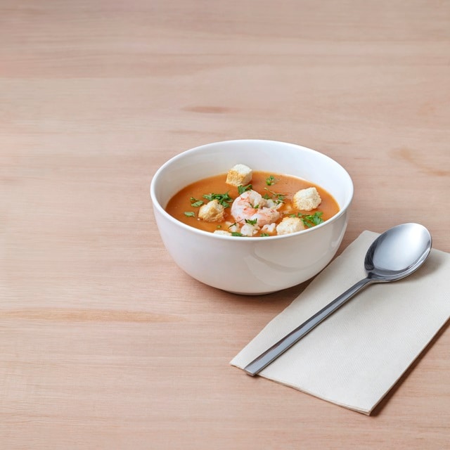 Creme de Marisco com croutons e camarão salteado